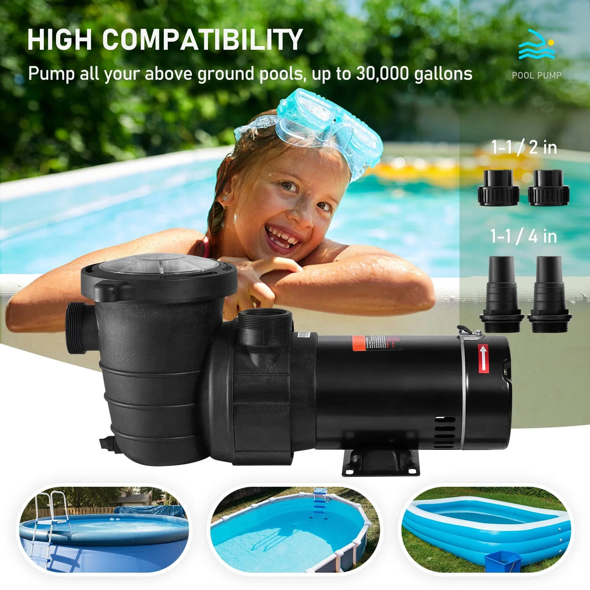 Single for Pump, 1100 ETL Speed In/ of Certification Flow, HP Pool Max. Strainer V, Pool w/ 115 Above W Basket, Pump SKYSHALO Security for 5280 1.5 Ground Swimming GPH
