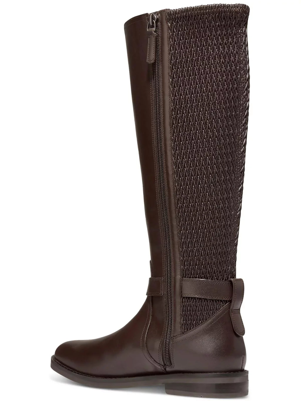 HAAN Zip-Up Womens Goring Boot COLE Heel Buckle Toe B Riding Block Brown Padded 8 Accent Cape Round Leather