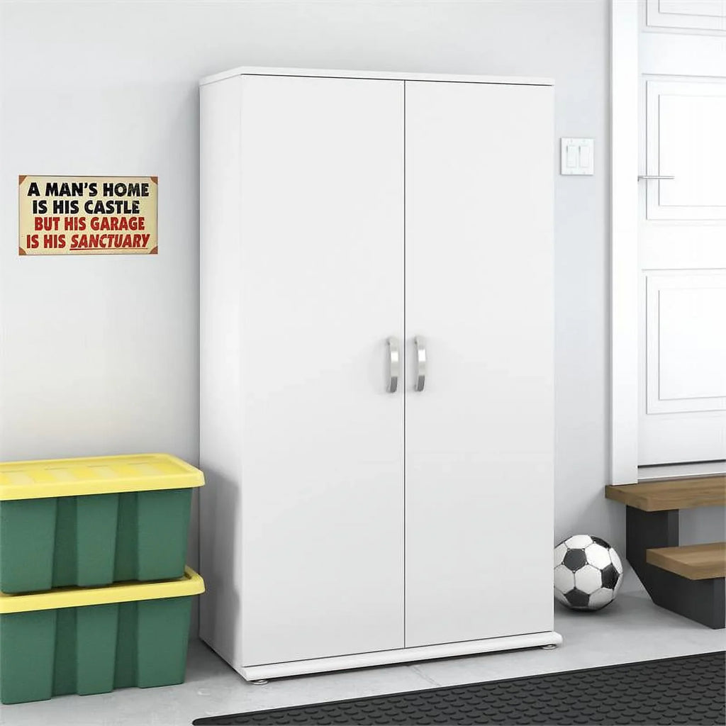 Row Cabinet Storage Engineered Tall in Wood - White Pemberly Garage
