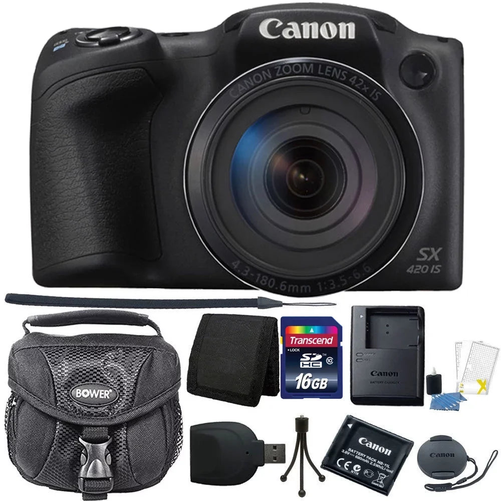 HD Equivalent) Optical 16GB Recording 1.2.3" Wi-Fi Black Video 20.0MP Built-In CCD 720p IS Zoom SX420 Lens Digital Camera 42x + Canon 24-1008mm Kit ISO PowerShot Accessory (35mm 1600