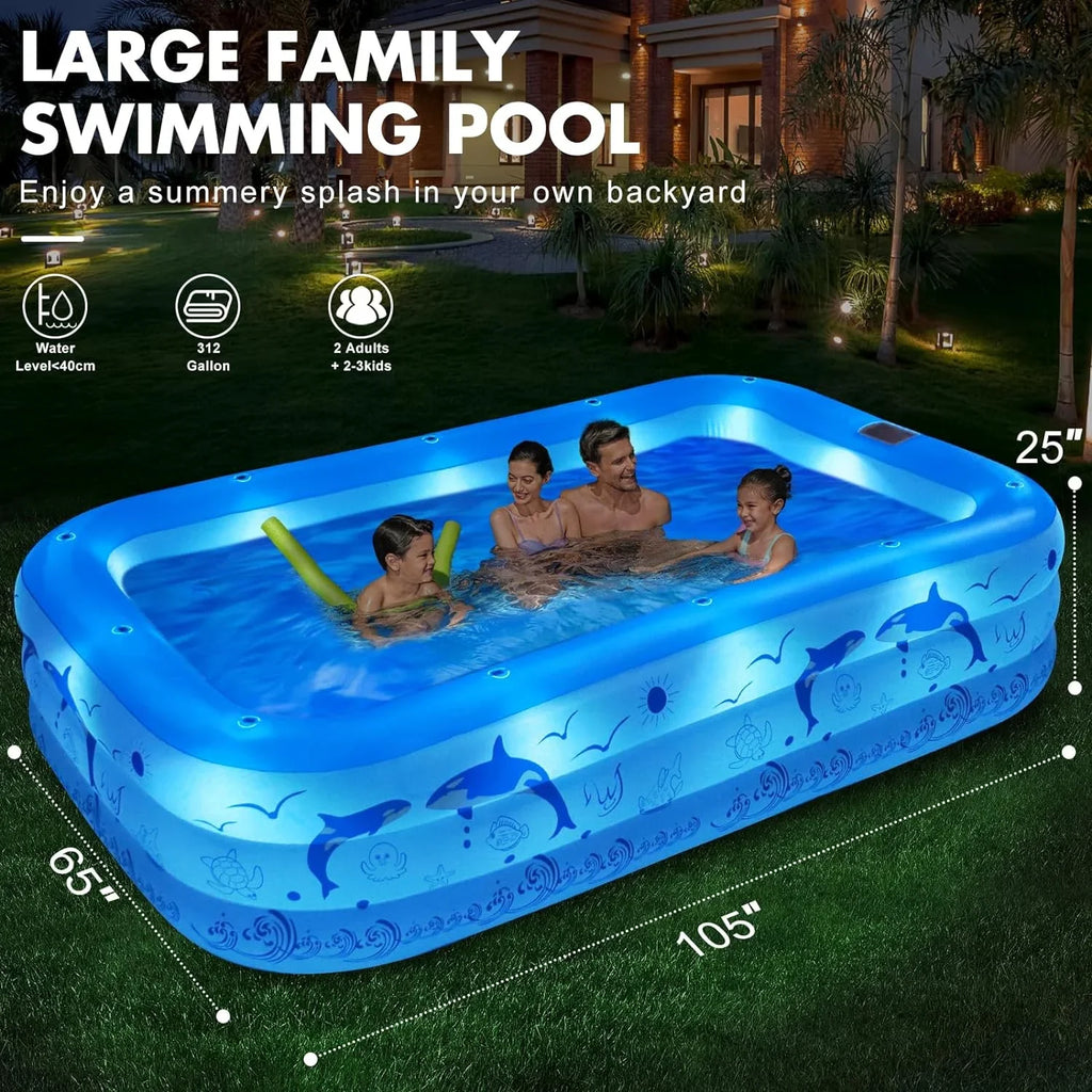 Swimming up Blow Large Kiddle Powered, for Pool, 105"x65"x25''Oversized for Pool Family Pool Backyard Pool with 2024 Upgraded Solar Lights, Kids,Adults, Pool Inflatable Thickened Inflatable