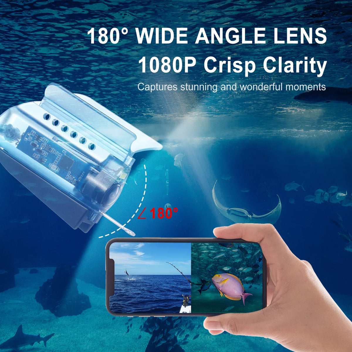 Fishing Camera Holder Finder Mobile Ice APP Cable with Case Lake Fishing Sea 50M Boat Underwater Fish Video with Camera Control Live Kayak for Phone Bait Cage Fishing Carry MIXFEER 1080P