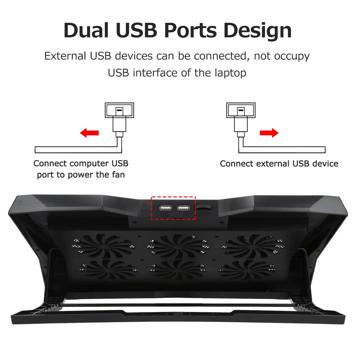 6 Cooling Foldable Adjustable Stand Low Height with Noise Operation and Fans, Laptop