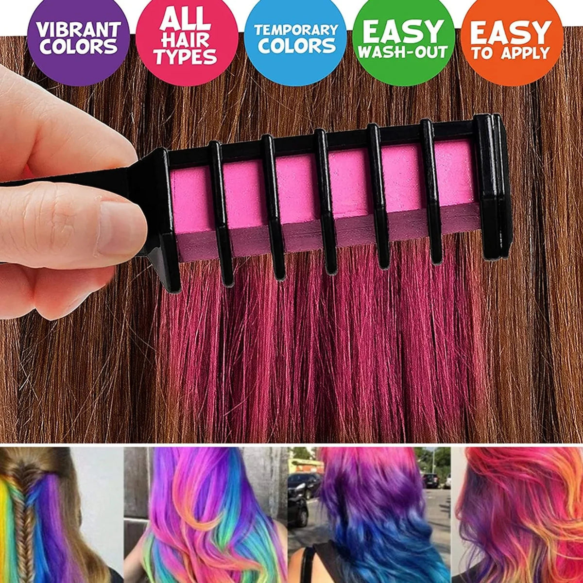 Temporary Kids Dye Bright Hair Birthday Combs, Pens Hair Pens for Girls Washable Hair Dye Makeup Colourful, Chalk for Chalk Halloween 10 Easy