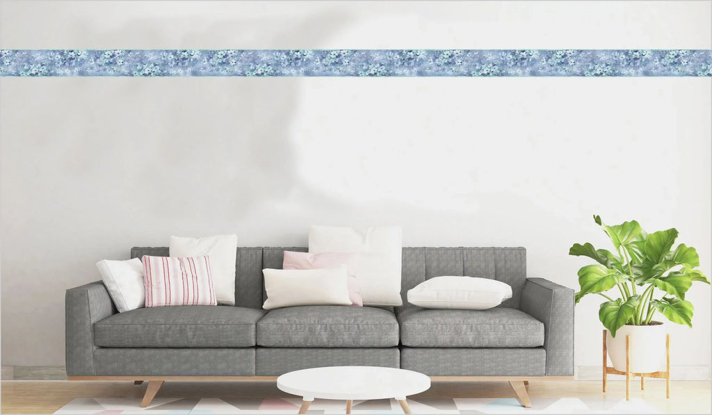 Flowers 15 Deco's Wallpaper Stick Dundee White Self Blue Wall Abstract 7 Border ft - Teal in, Border x Design, Retro Adhesive and Peel