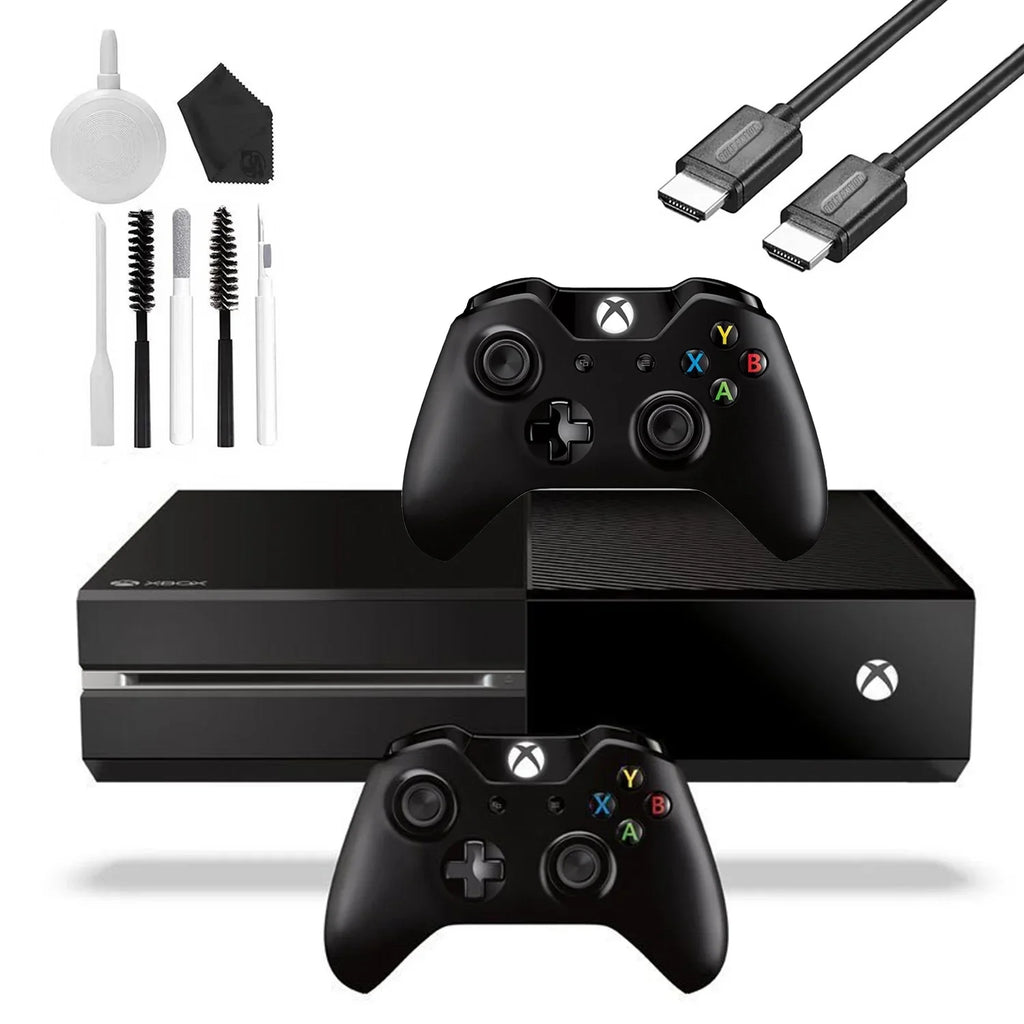 Original Black 500GB 2 Controller New Xbox Microsoft Gaming Console HDMI One with Kit Like Bundle Cable Cleaning