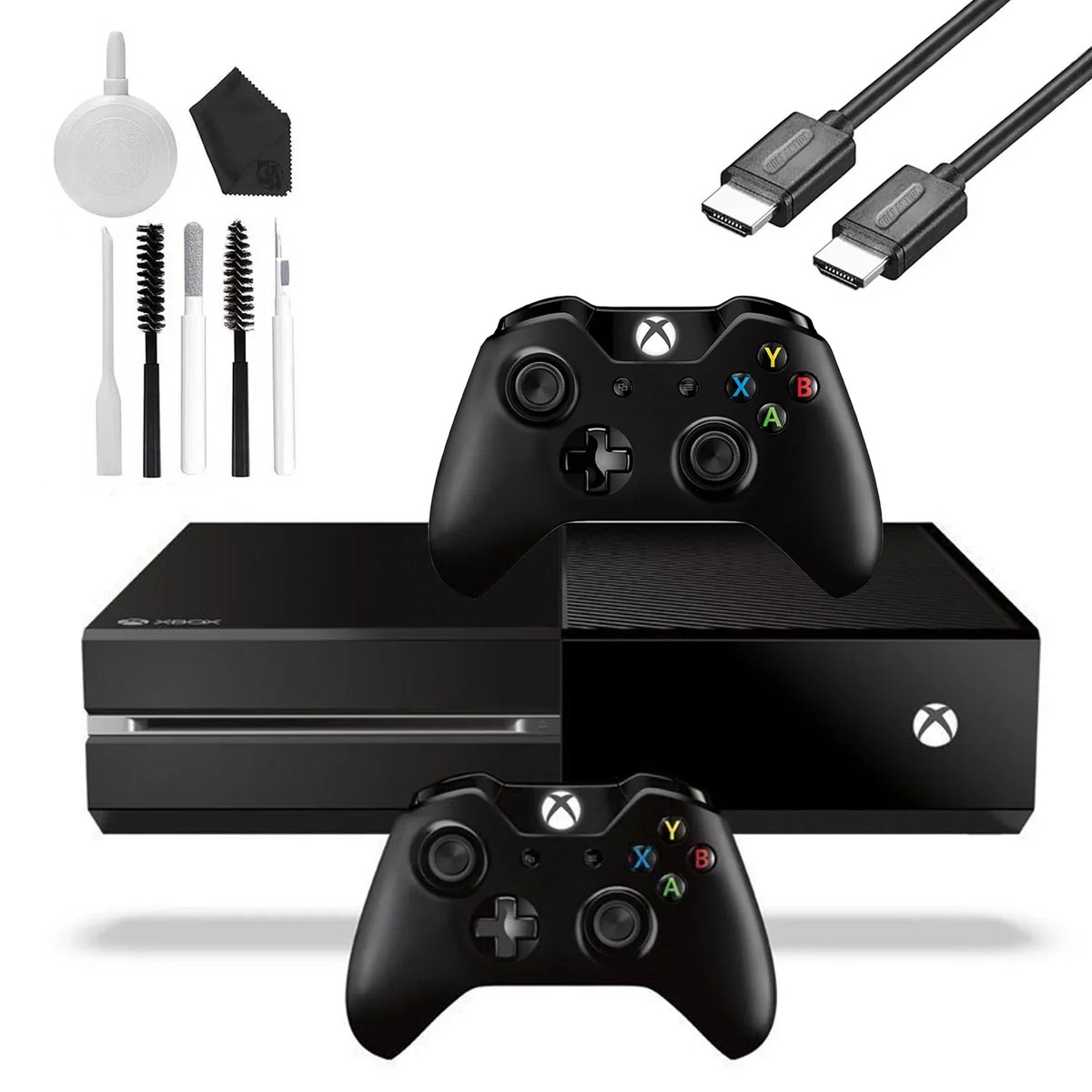 Original Black 500GB 2 Controller New Xbox Microsoft Gaming Console HDMI One with Kit Like Bundle Cable Cleaning