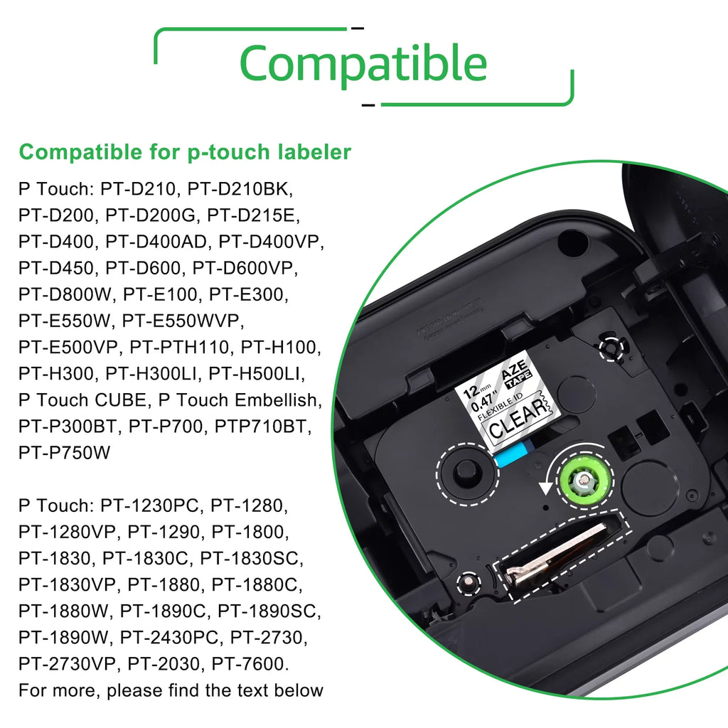 TZe-131 on Clear for 12mm Tape 8m ID TZ-FX131 TZe-FX131 TZ-131 P-touch Flexible Wire GREENCYCLE TZ Compatible Brother 100PK Label Black x Cable TZe