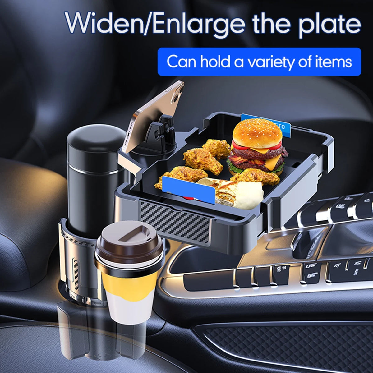 Expander, Multifunctional Car Holder, Traveling Dual Cup and Ridesharing with Holder Adjustable Tray Phone Holders Drink for Snack Car Anself Convenient
