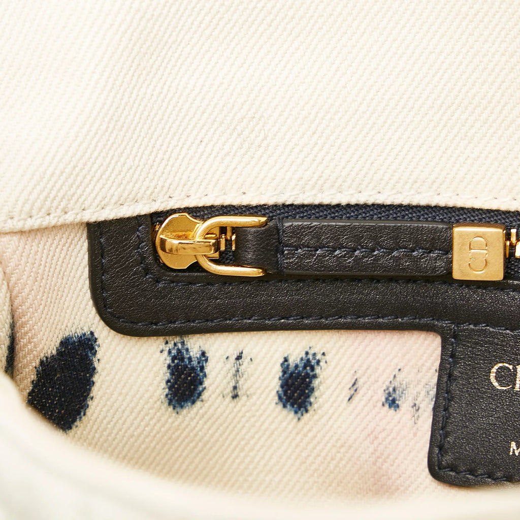 (Good) Fabric Caro Tie Authenticated Small Pre-Owned White Bag Denim Crossbody Dior Dye Unisex