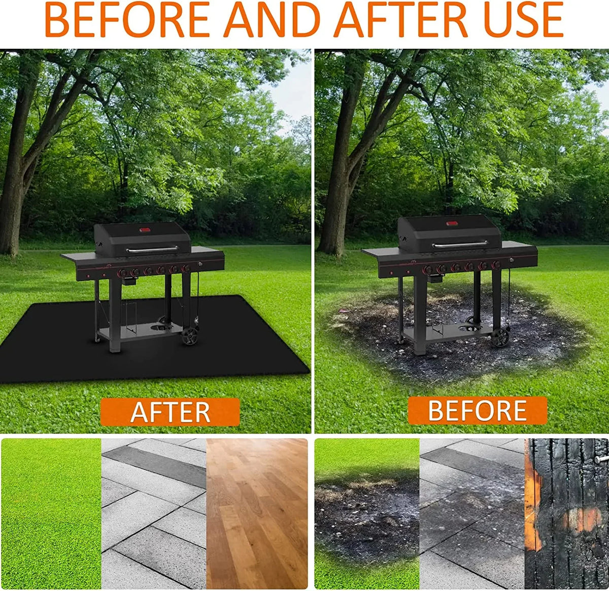 Mat BBQ Charcoal, for Grill for Mat Indoor exterior Mat Gas Fireproof 60*48inch AXOMRFC Black Flat Protector, Pit Deck for Smokers, Top, Grill, Grills, Grill Under Mat, Mat Fireplace Fire exterior