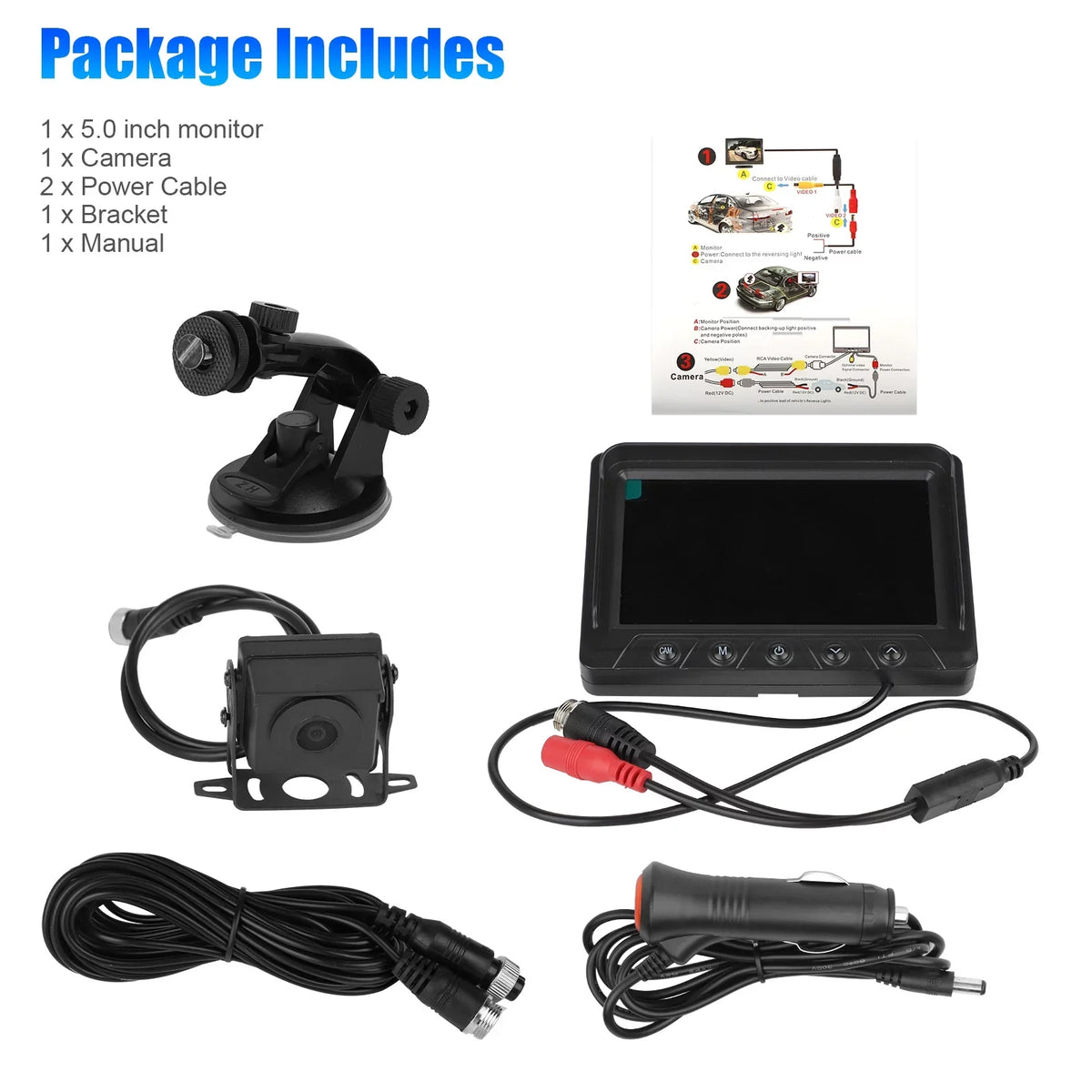 View Monitor Kit, Backup Monitor Reverse Night Waterproof TSV with Camera 1080P Rear Kit Vision, Camera