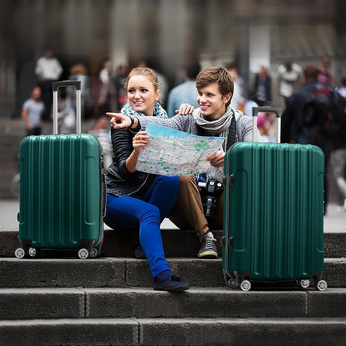 Luggage Hardside Suitcase ABS 3 & Spinner for with on Dark Sets Wheels Lightweight Business Green TSA Portable of Set lock, Travel - Luggages (20/24/28) Carry