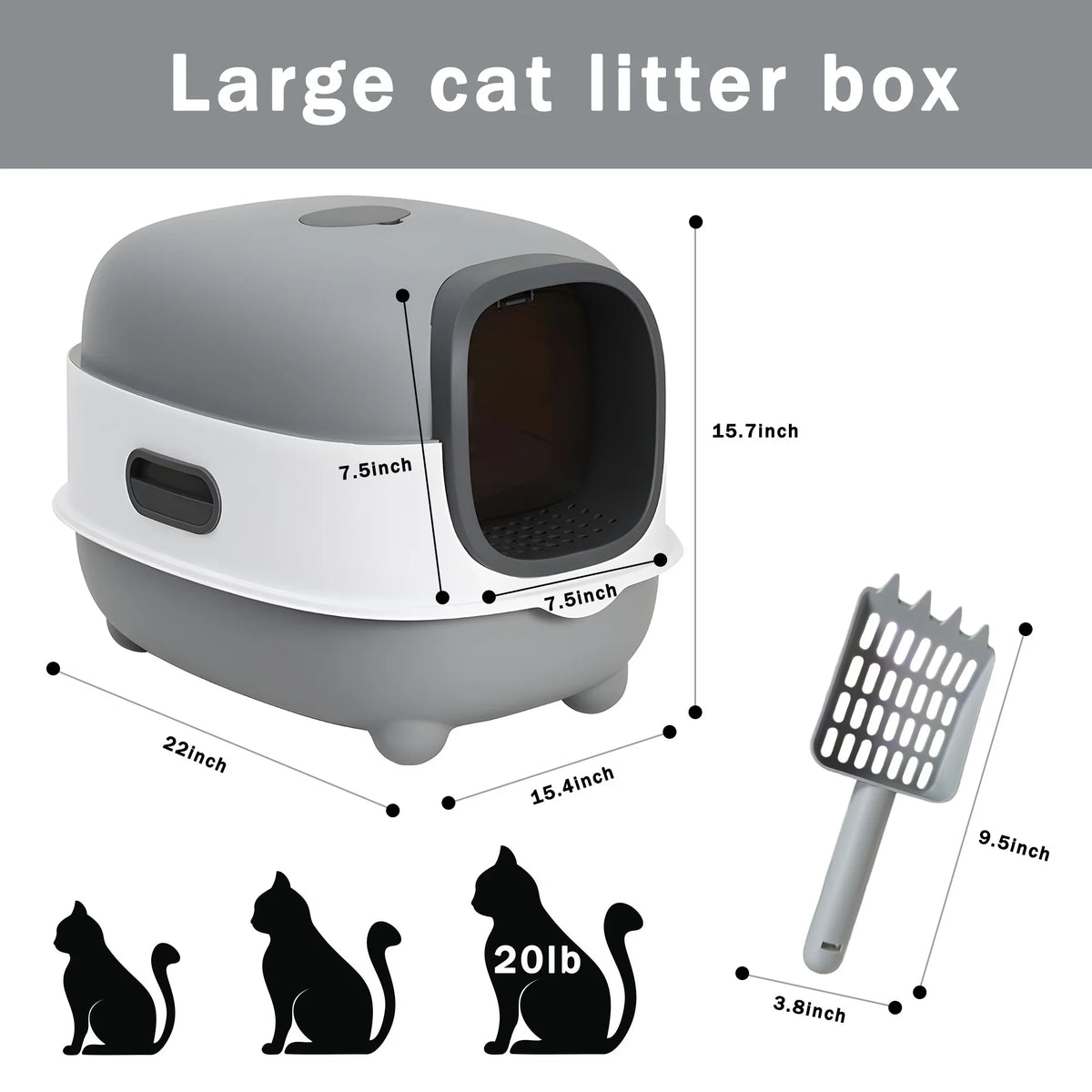 Box,Pets Litter Large Smelly Boxes,Odor Cat Litter Control,Jumbo Hooded,Gray,Door Isolate Enclosed Cat EOIVSH