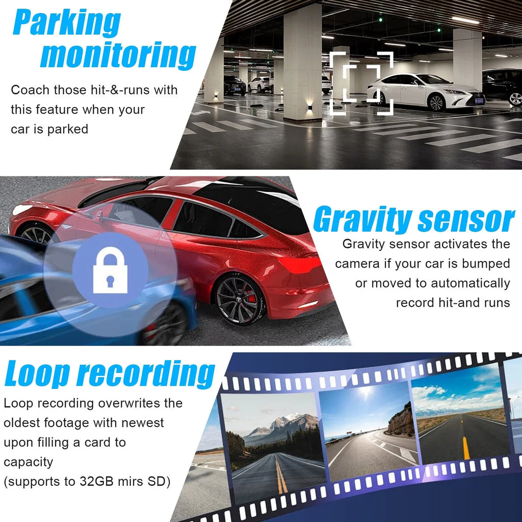 HD G-Sensor Camera View Front 2 1080P Dash Car Video DVR Recorder Lens Rear Cam