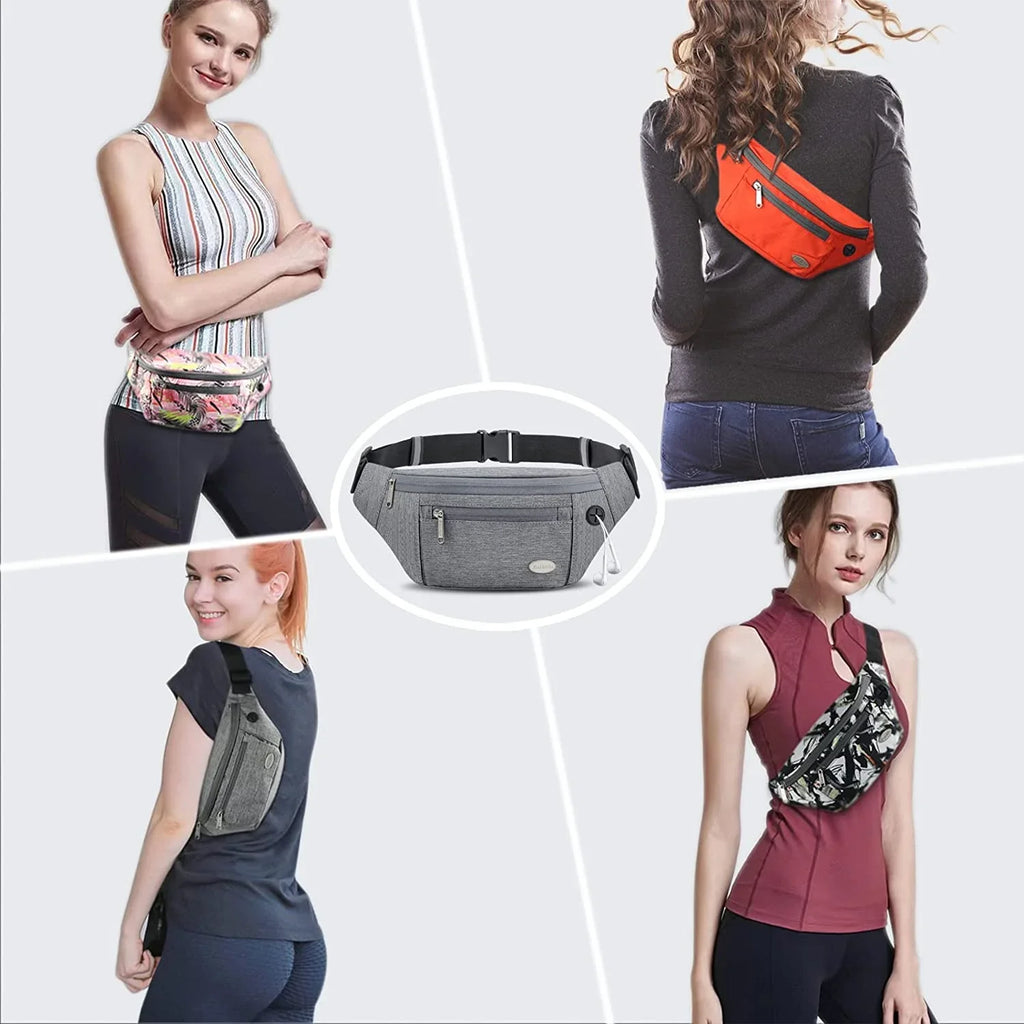Entchin Hiking, Bum Casual Men Bags Pack Travel, Fanny Waist Pack 4-Zipper fashion with for Cycling and Running, Women Crossbody for premium Pockets,