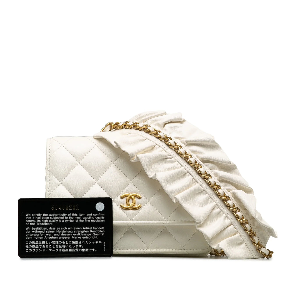 Leather (Good) Chain On Unisex Crossbody Pre-Owned Romance Authenticated Bag White Lambskin Wallet