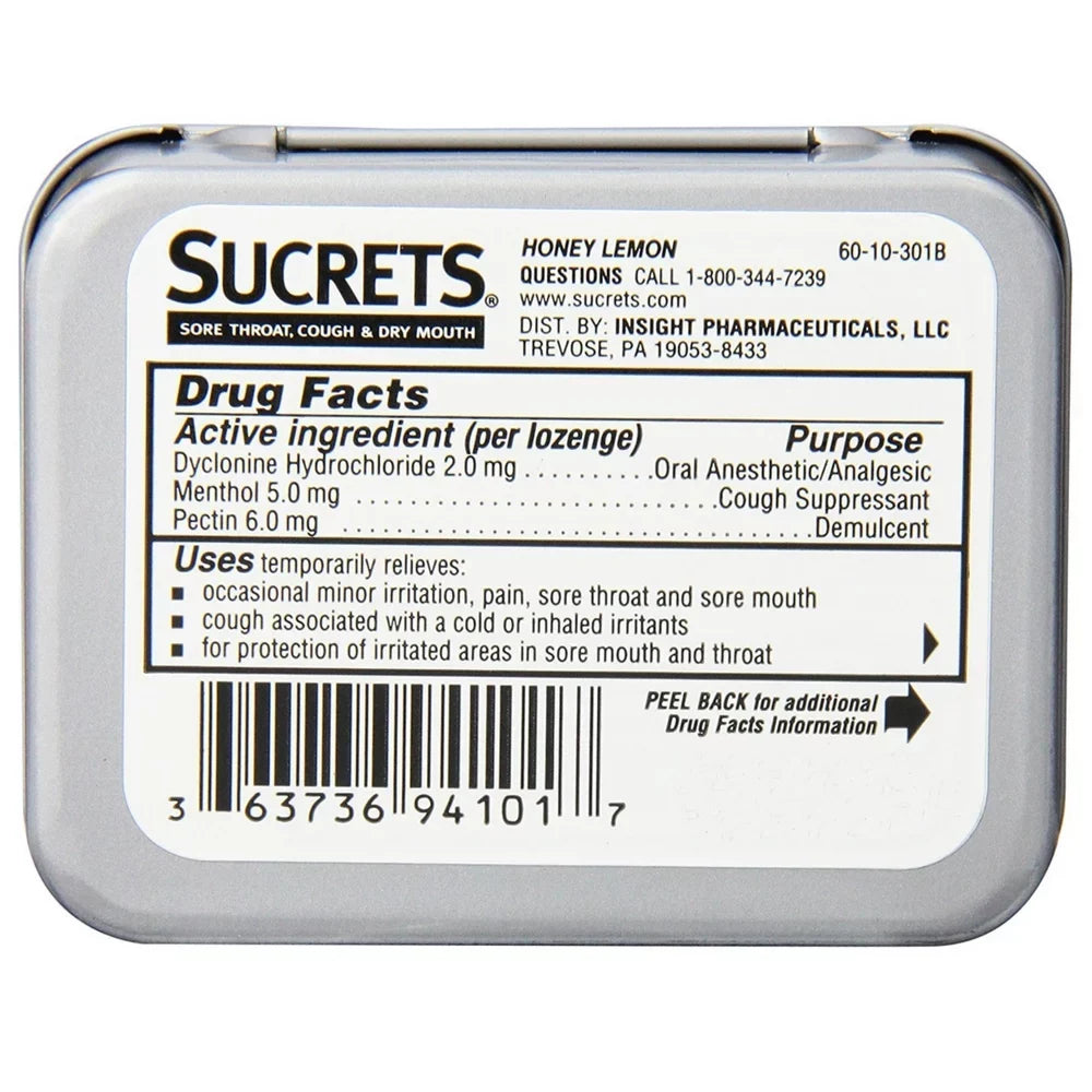 Sore Mouth Cough Lozenges, ea 18 Sucrets 4) Throat, Lemon & Honey Dry of (Pack