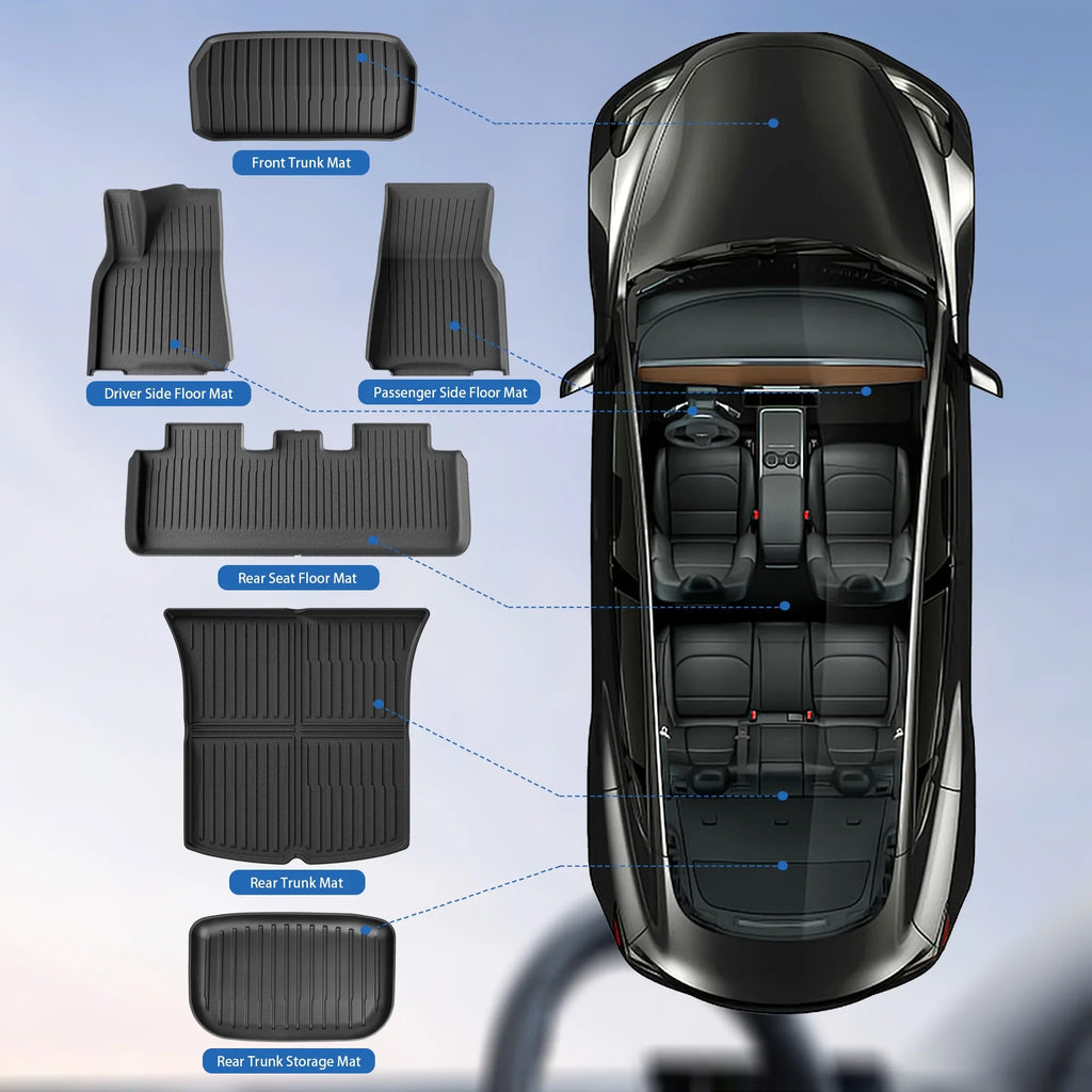 Waterproof for Model for Trunk All Mats Y Mats Cargo 5-Seater, Anti-Slip & Floor Tesla TPE Custom Set 2021-2023 climate Mats 6 of Rear Fit Tesla Liners WEIZE Front Set Accessories, 2024,