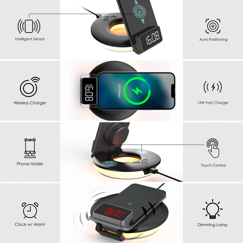 Lamps Station, RS7 Touch Charging Black - Wireless 3-in-1 Control, Table-Desk Rexing