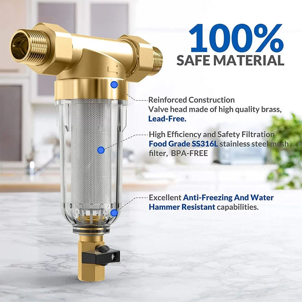 Jahy2Tech Filter Plumbing Pre-Filter Reusable Whole House 50 liquid Sediment Microns