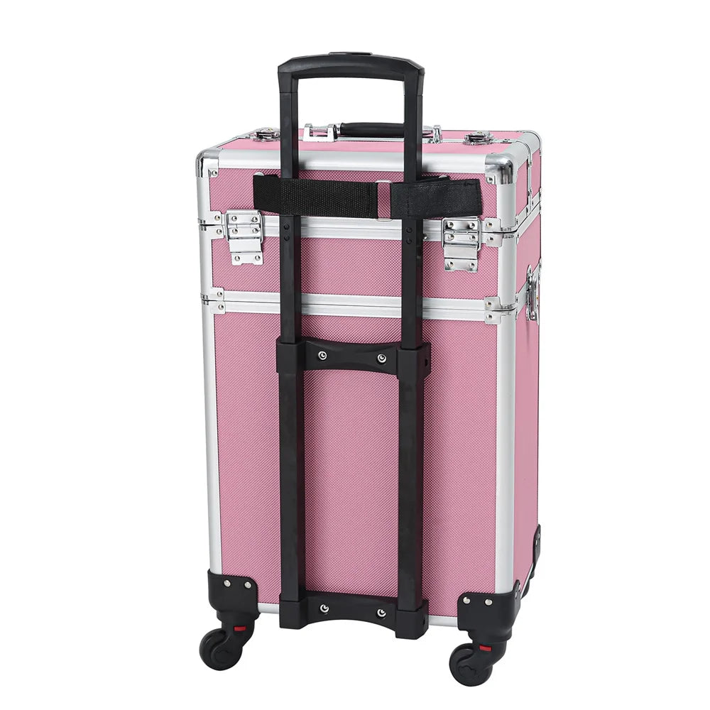 Makeup Case Trolley Case,Pink Case Zeng Drawers Makeup with Train Rolling