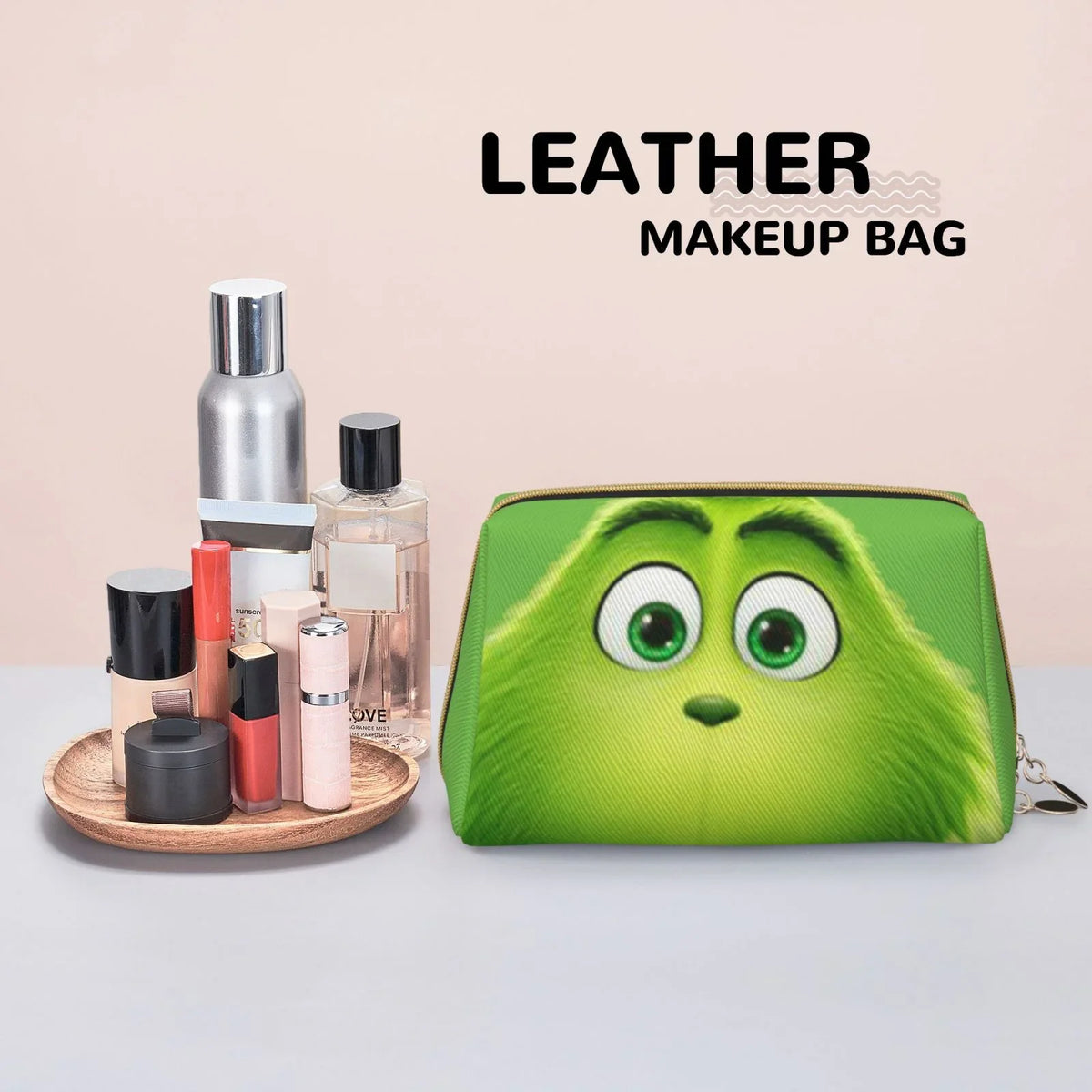 Storage Leather Travel Toiletry Grinch Green Pouch Organizer Bag Portable Cosmetic Gift Bag Makeup Purse