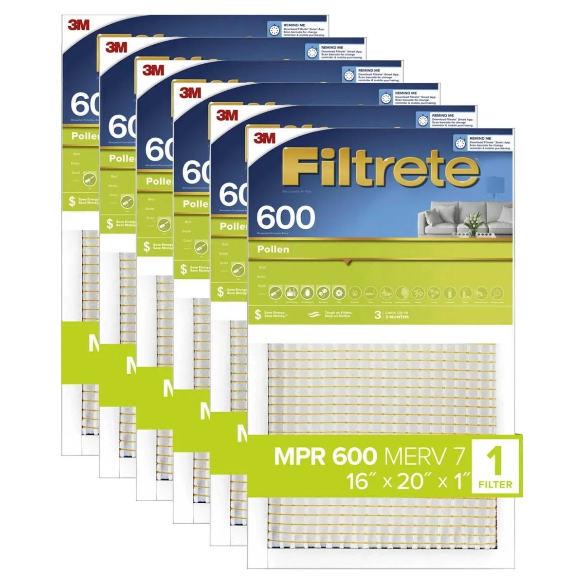 and (6-Pack) Filter Filtrete 16x20x1 Pollen Dust 3M