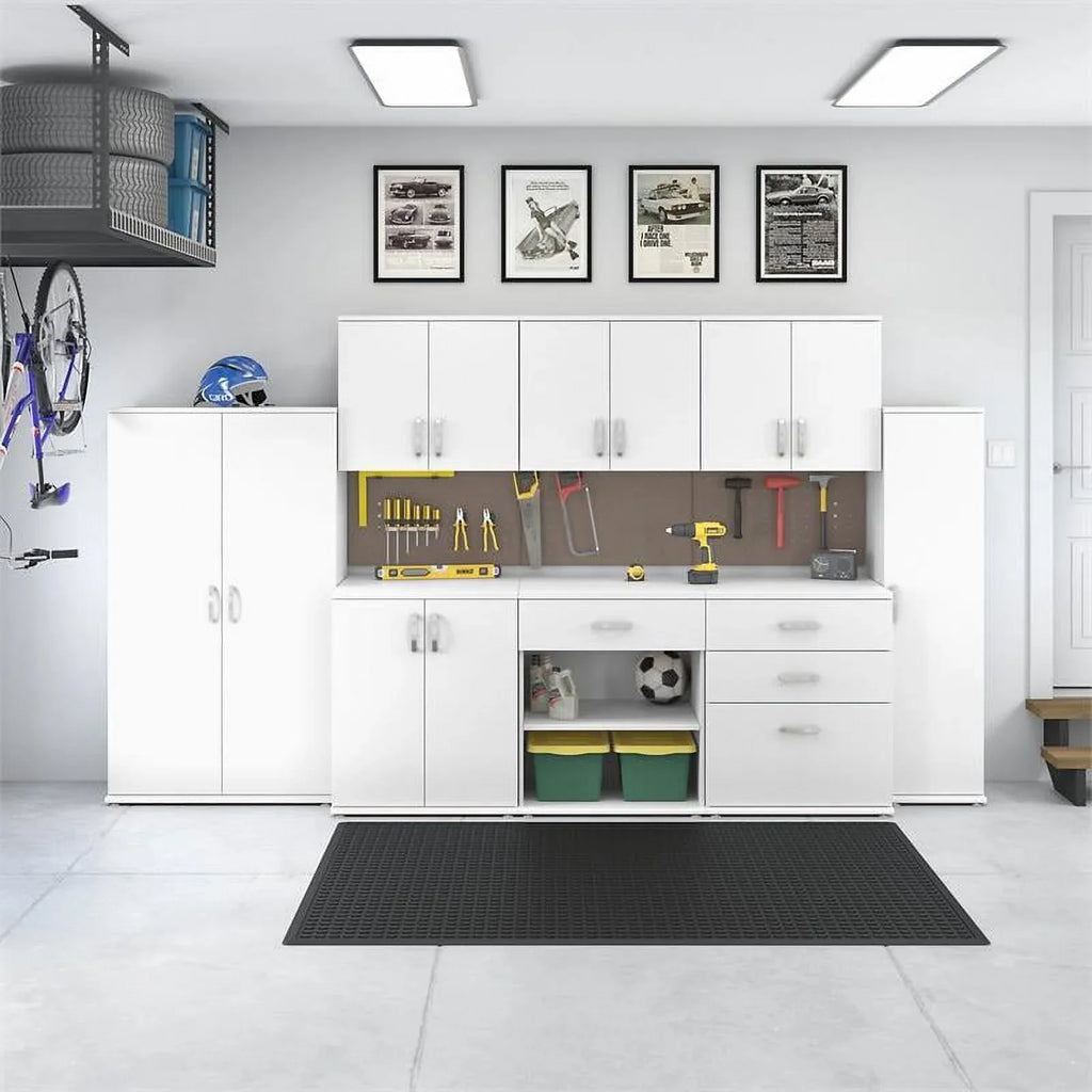 Row Cabinet Storage Engineered Tall in Wood - White Pemberly Garage