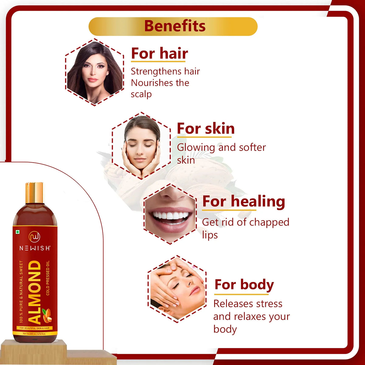 Badam Oil Of And 100% Unrefined Pressed 1) Hair, (Pack Body Rogan | Pure Sweet Almond Cold Newish® For & Oil 200Ml Natural Skin,