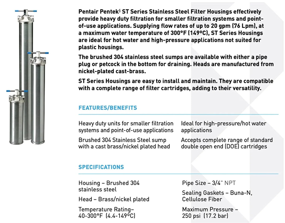Filter Steel Pentek 156017-02 34 Housing ST-1 Stainless