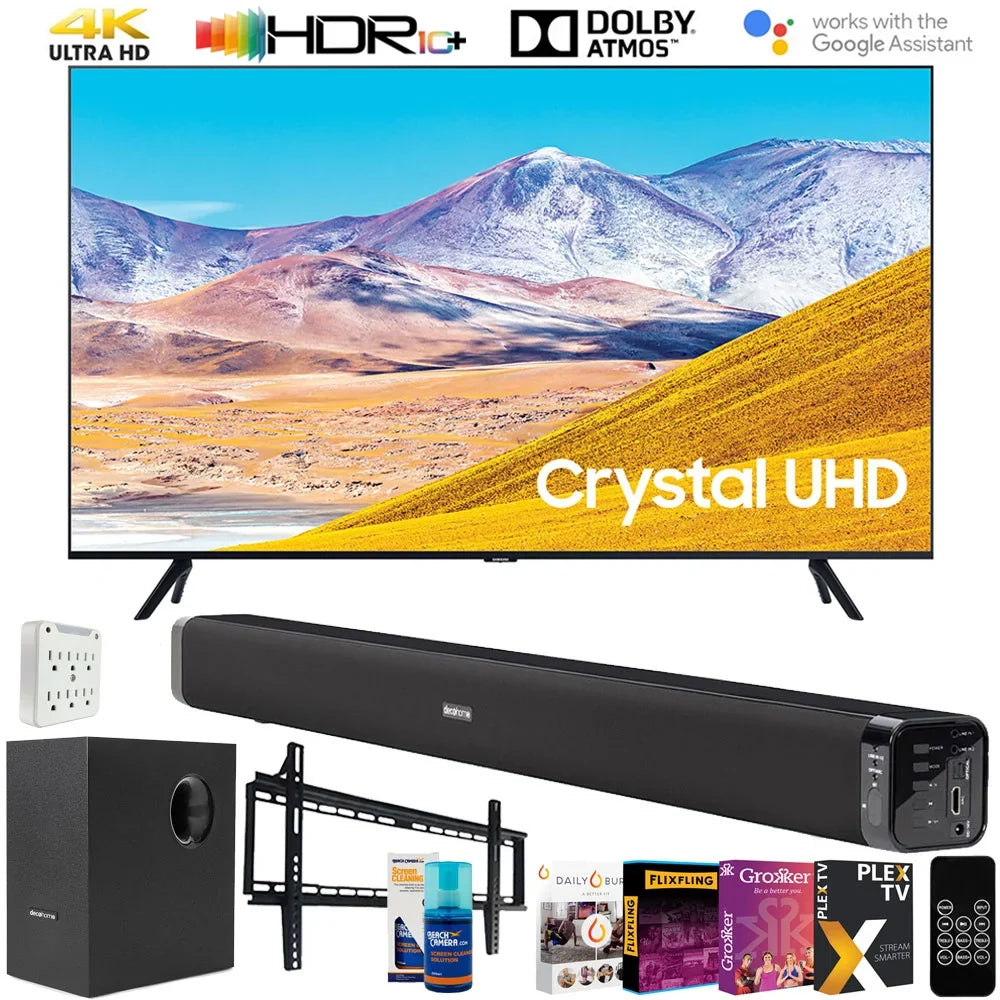 TV 65 Gear TV) TV Essentials Subwoofer, Wall & LED Surge (65TU8000 65" and Inch 4K Adapter, 60W Cleaner TV (2020) Screen Soundbar Smart Deco Mount, UN65TU8000 Bundle UHD 65-inch with Digital