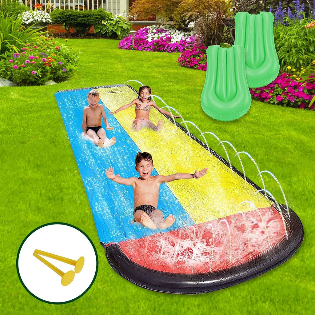 Narcisur Crash Dual Slide Lanes Two for 15.5ft Racing Backyard and liquid Pad Sprinklers, with Inflatable