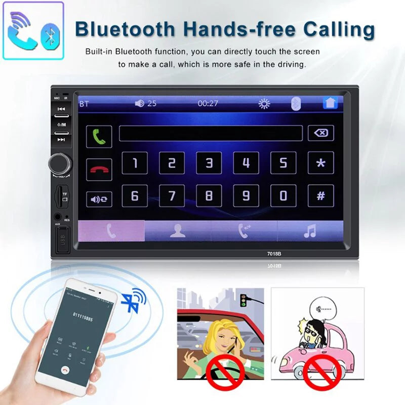 Camera Stereo Car with FM Din 7 Car Bluetooth Mirror Screen Radio Receiver with Backup Radio Link Audio and Inch USB Touch Remote Control Double