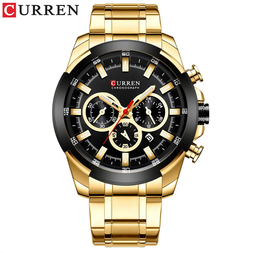 Three Indicator Stainless Watches Male Waterproof Second Quartz with Sub-Dials Wristwatch Luminous Hands Minute CURREN Stra Man Calendar Men Microsecond for Watch Chronograph Date 8361 Steel