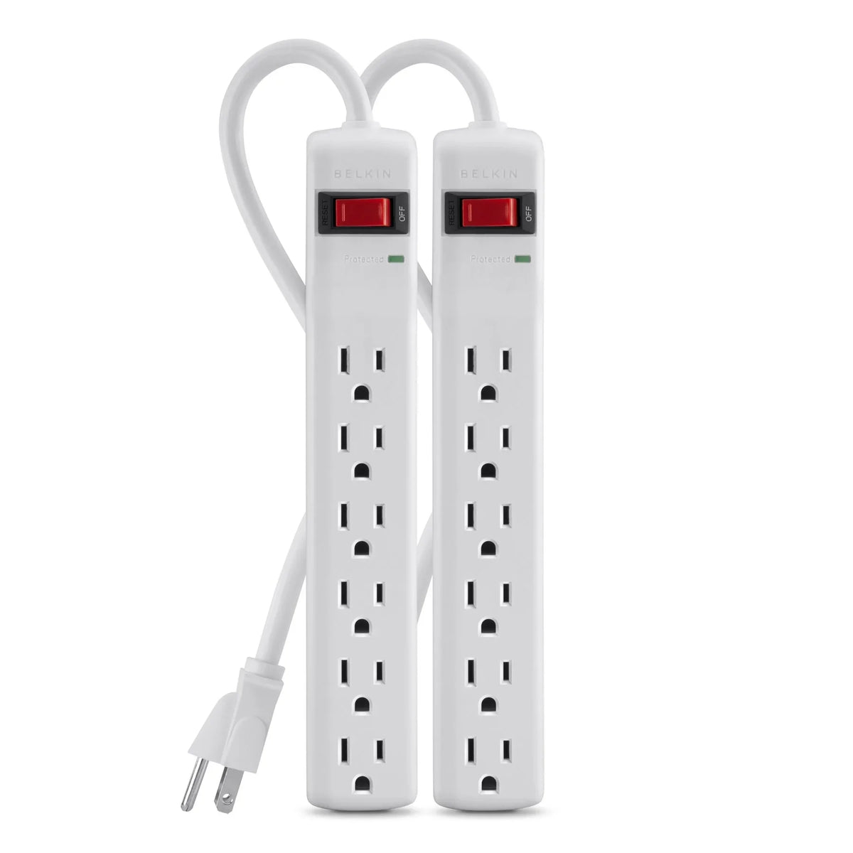 Brick 6 Office, Home, Outlets, Travel, Long AC 200 (2 Metal Desktop 2 White Duty Belkin Surge Pack) Power Heavy Charging - - & for Joules, Computer Strip Multiple ft Phone Cord Extension Protector
