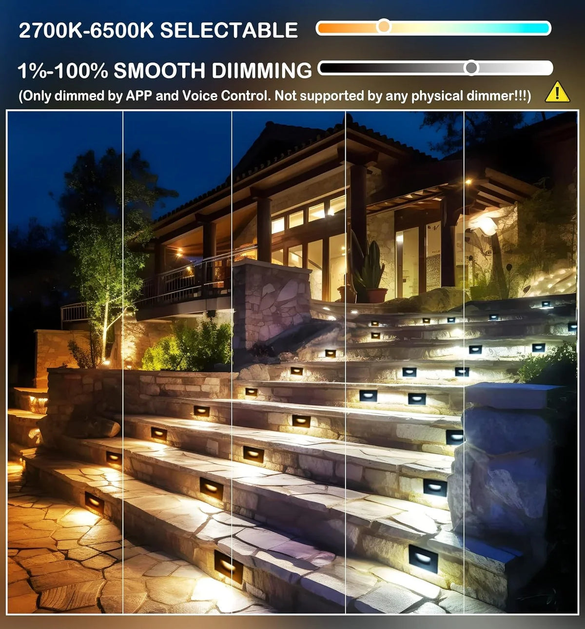 with Smart Indoor Stair exterior Step Color Google 2700K-6500K,Hub Included,Compatible 120V RGBCW and Lights,3W LED 6 Changing Home Lights, Assistant, Pack