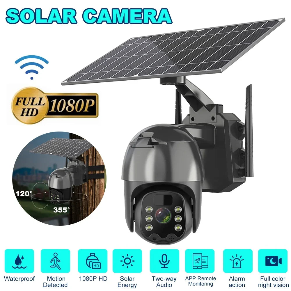 DFITO Motion Wireless HD AI PTZ 2-Way Audio, Waterproof, exterior Surveillance Camera, Detection CCTV Human 1080P IP66 Security Detection, WIFI PIR Camera Solar Camera Security