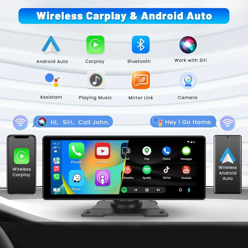 Wireless Podofo AUX Link Stereo Android Card&Backup Mirror Car with Portable FM Carplay 7-32V Bluetooth Camera Vehicles, Suv Auto Screen for 10.26" Touch 64G Van Car Pickup Radio