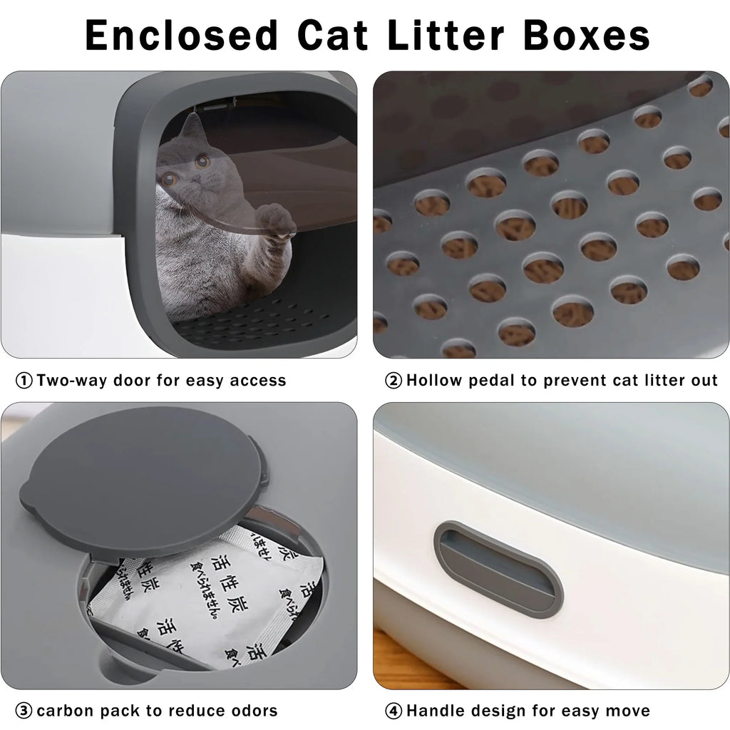Box,Pets Litter Large Smelly Boxes,Odor Cat Litter Control,Jumbo Hooded,Gray,Door Isolate Enclosed Cat EOIVSH