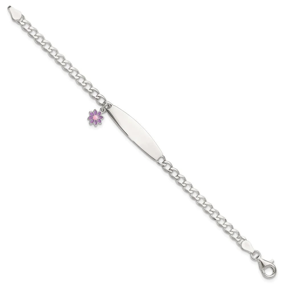 6inch Enameled 925 Bracelet ID Auriga for Flower Women Silver Sterling Polished