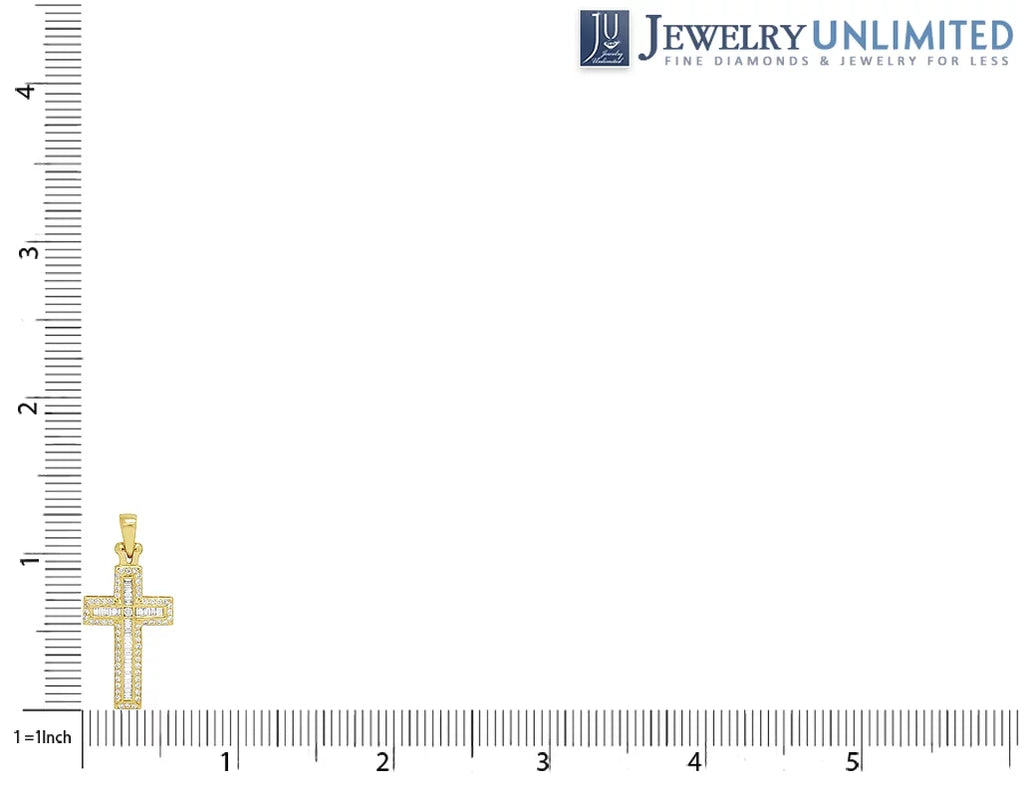 Baguette Diamond Cross 0.4CT Yellow Gold 1.25" 14K