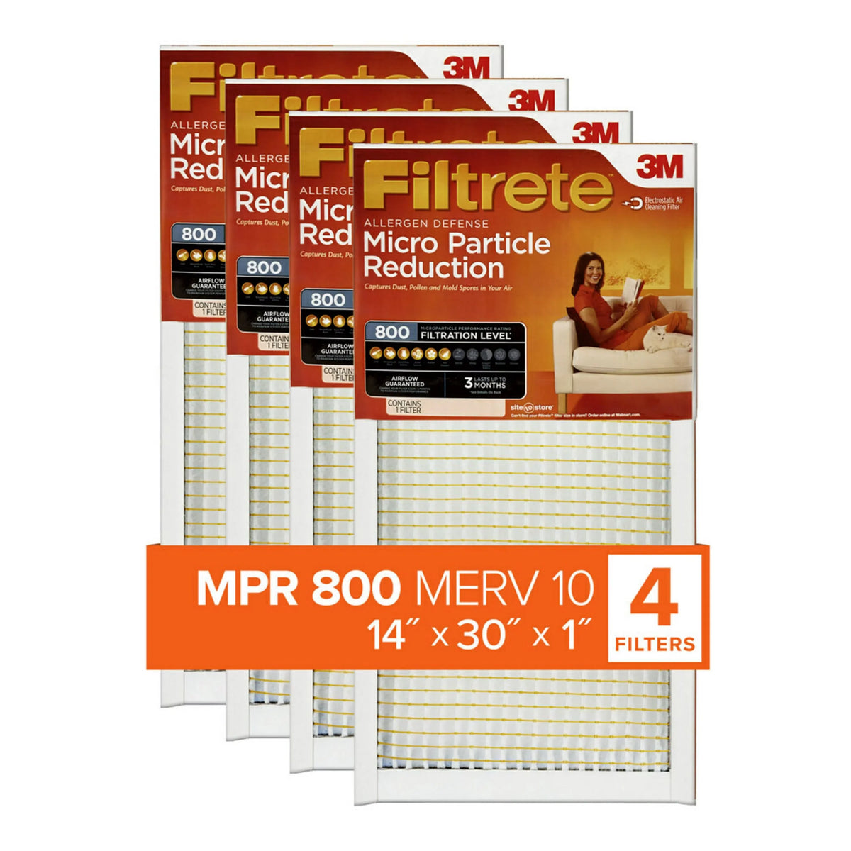 Filter, 14x30x1 800 10, MPR MERV Air Particle Reduction, 4 Filtrete Micro Filters