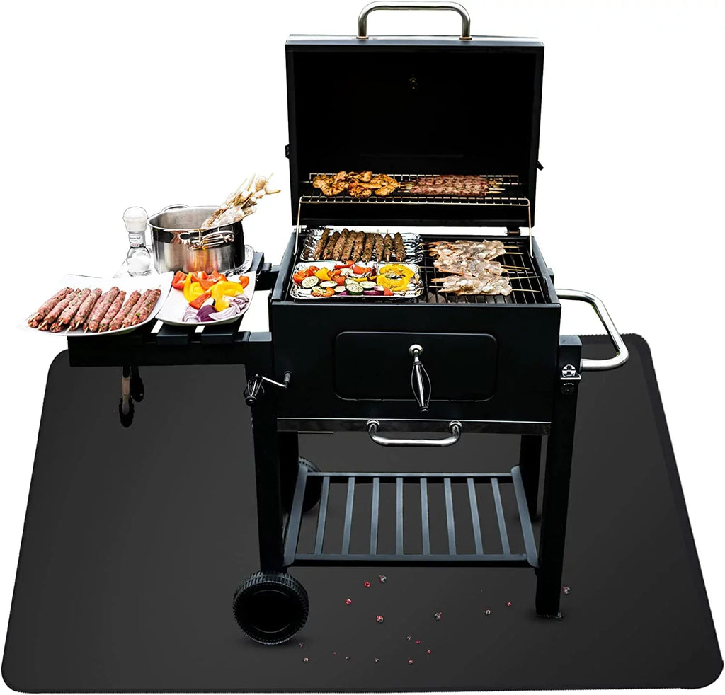 Mat BBQ Charcoal, for Grill for Mat Indoor exterior Mat Gas Fireproof 60*48inch AXOMRFC Black Flat Protector, Pit Deck for Smokers, Top, Grill, Grills, Grill Under Mat, Mat Fireplace Fire exterior
