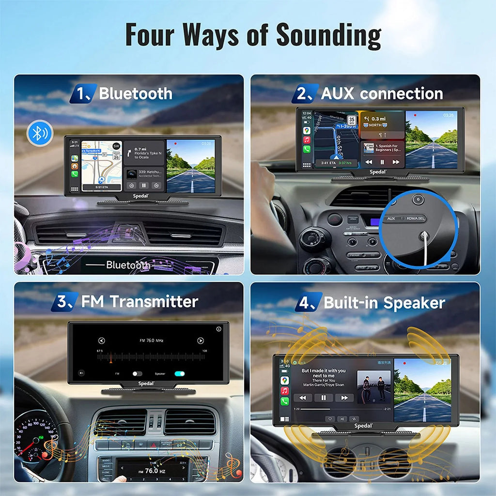 Stereo Camera Car and Front 9.3" Head CarPlay Unit Cam ＆Android Screen Wireless with Receivers Car GPS CL860 Rear Navigation Spedal CarPlay 4K Portable Stereo Dash Auto Bluetooth Rear- 1080p
