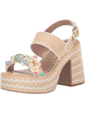Slingback Mixed Media 2" Beige Woven BETSEY Buckle Sandal Shellie Embellished 10 JOHNSON M Block Platform Round Womens Toe Heel