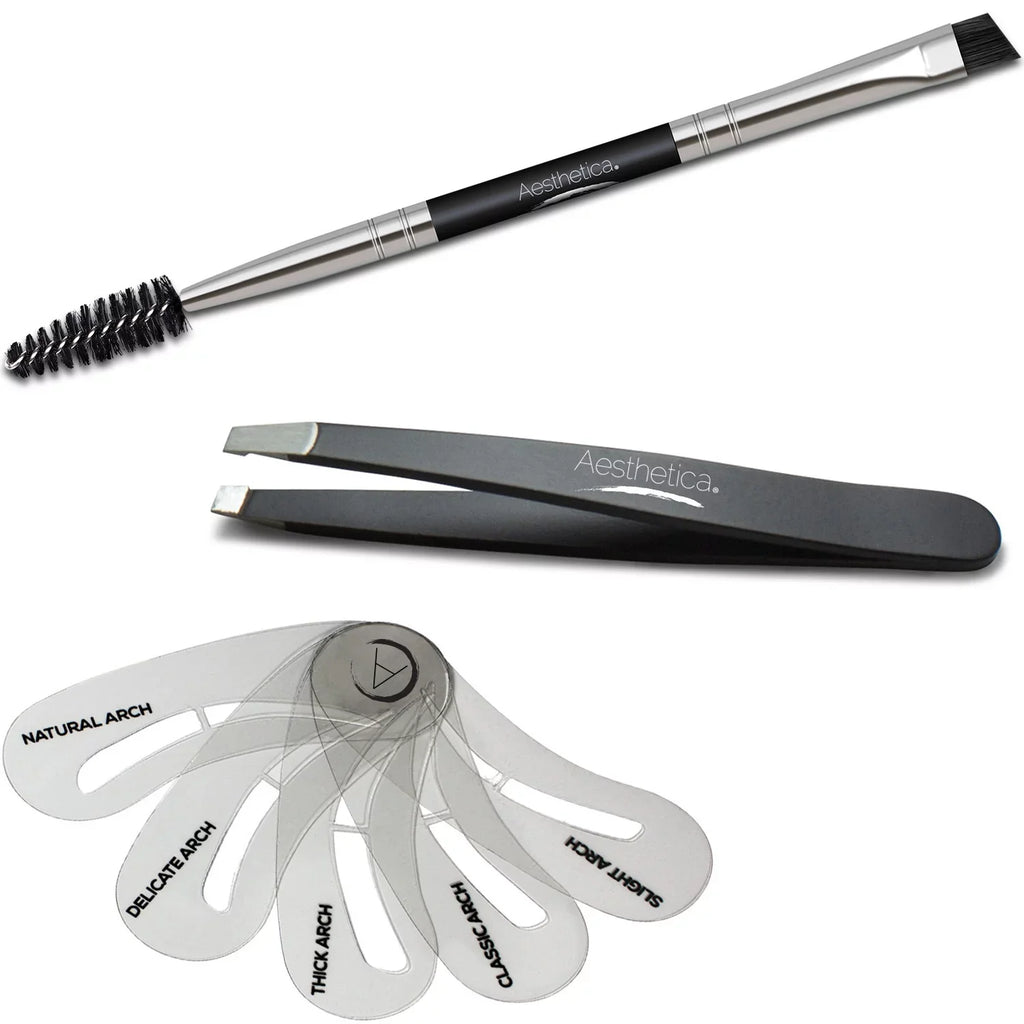 Contour - 6 Palette 5 Spoolie/Brush Powders, Eyebrow Aesthetica Duo, Highlighter, Instructions Kit Tweezers, Eyebrow Stencils, & Makeup - Brow Wax, Brow 16-Piece Eyebrow Concealer