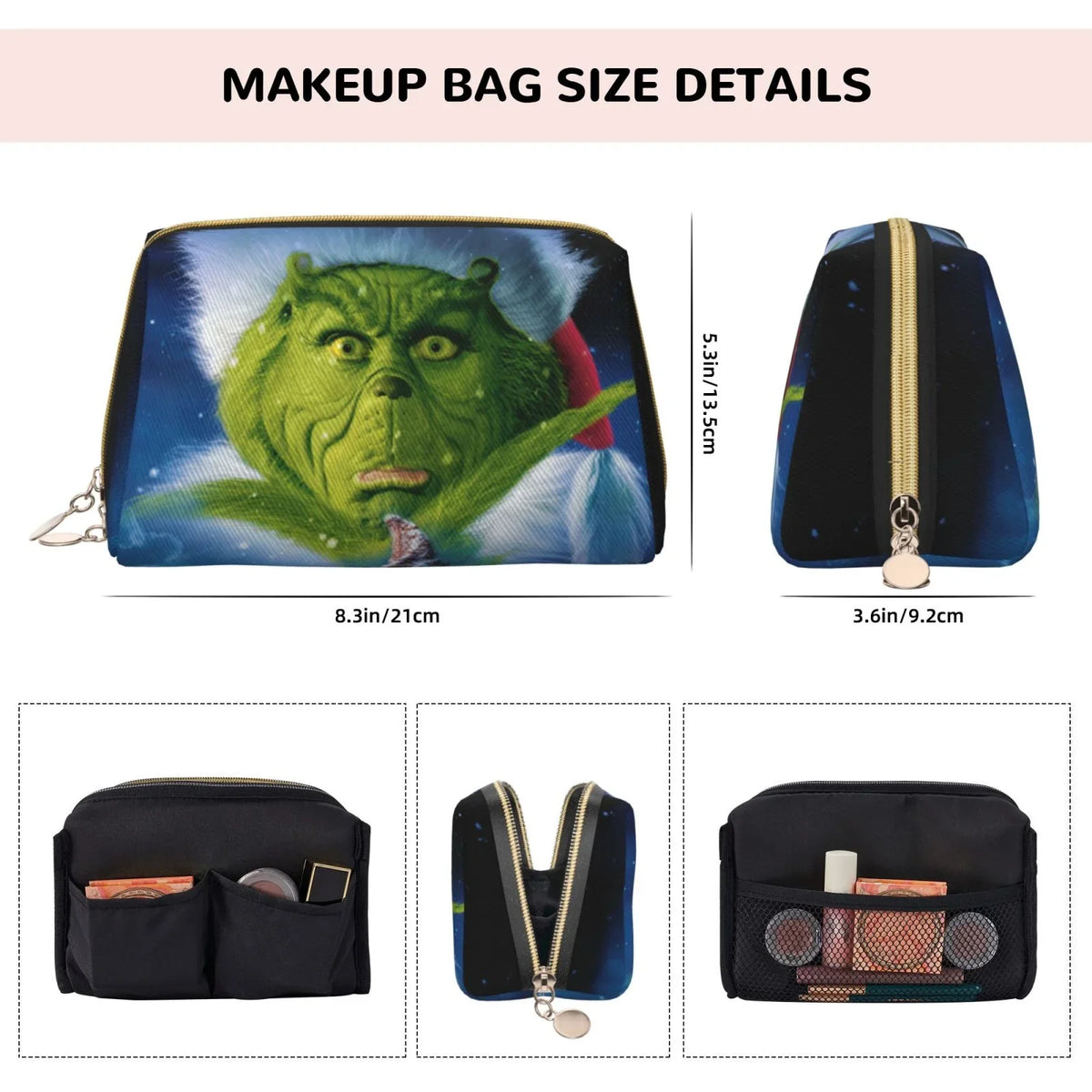 The Travel Purse Portable Toiletry Bag Bag Christmas Cosmetic Gift Organizer Grinch Storage Makeup Pouch Leather