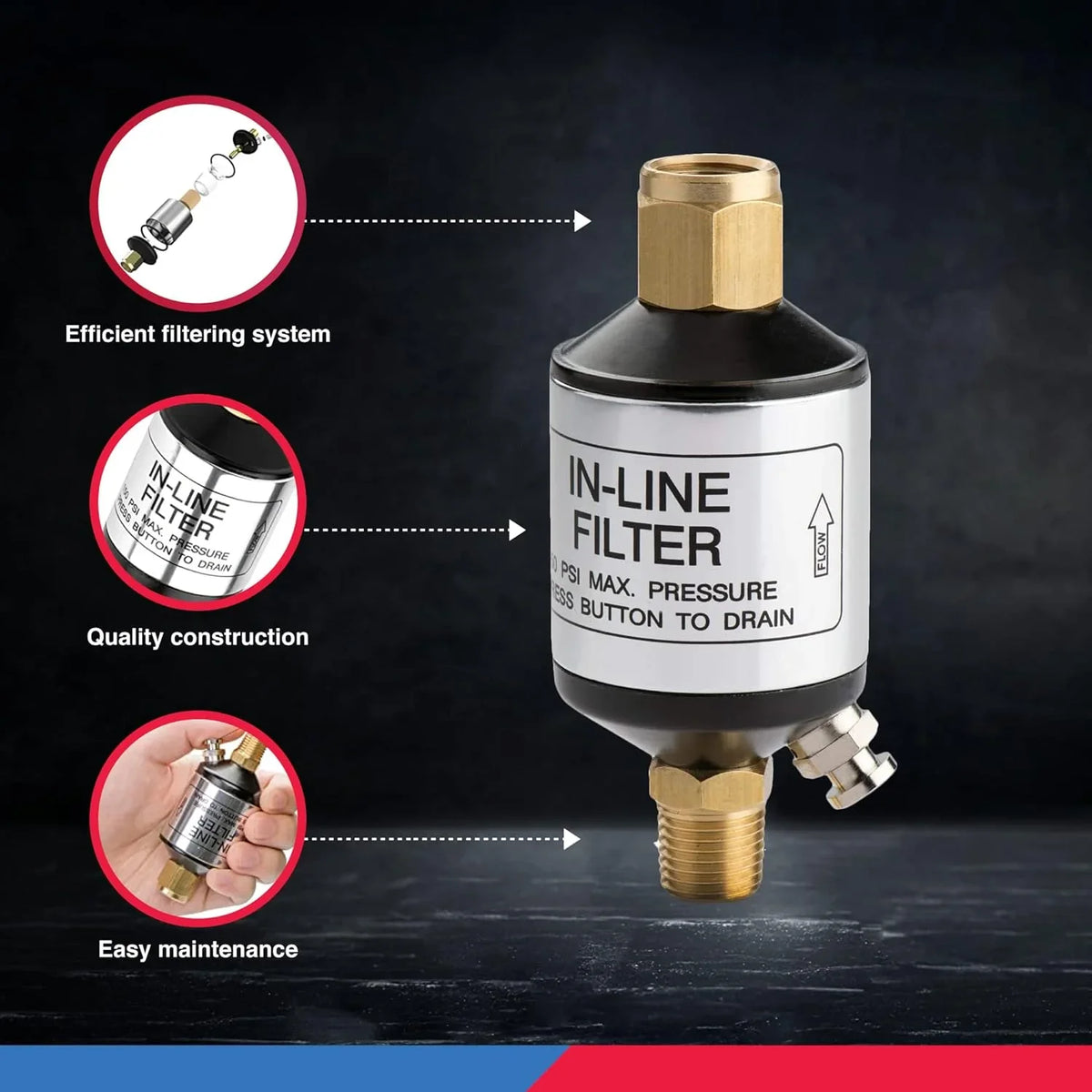 Tool NPT Compressor liquid | | PSI Tools Line NEIKO 150 1/4" Inlet Air Accessory Lifespan Separator Protect | for Air of | and Optimize 30253A Pneumatic Black Air | and and Performance, Oil Outlet