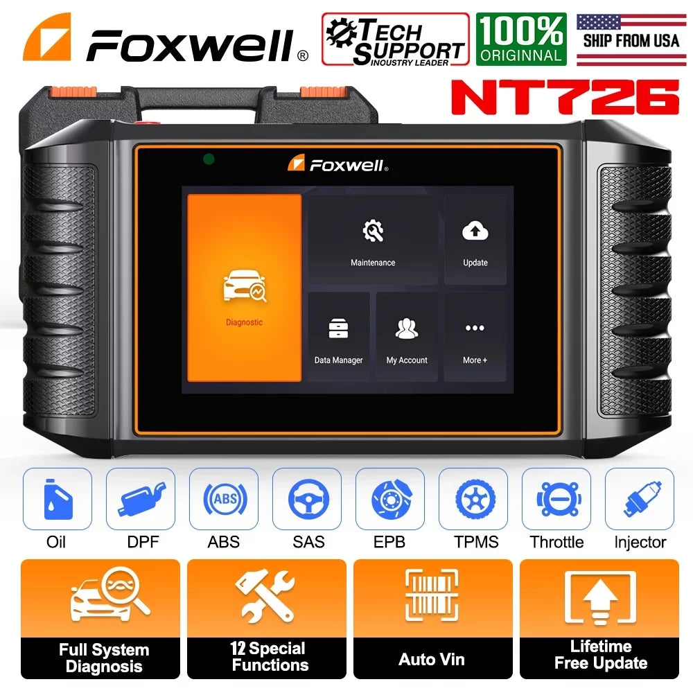 Oil Coding TPS Reader OBD2 BMS Foxwell Reset Car EPB NT726 Scan Injector System Gearbox Car Analyzer Scanner ABS DPF OBDII Automotive Equipment Tool SAS Bleeding TPMS Code Diagnostic Automotive All